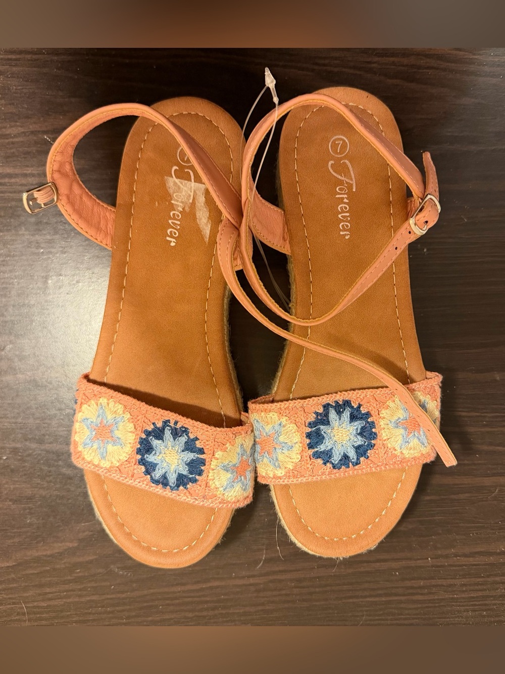 Forever Comfort NWOT Peach Embroidered Ankle-Strap Sandals - Women's